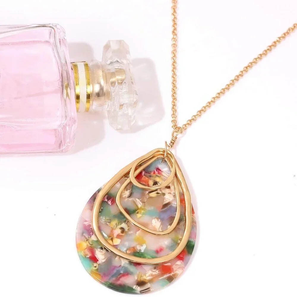 Long Necklace For Women Acrylic Pendant Necklace Acetate Resin Boho